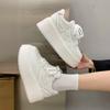 Platform White Shoes Women's 2024 Spring New Versatile Cross Flower Casual Muffin Shoes Sports Heightening Board Shoes