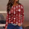 Women's Fashion Hem Slit Casual Christmas Printed Round Neck Long Sleeve Top