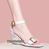 Summer Shoes Women Sandals Casual Wedges Heel Flip Flops Fashion Bling Ankle Straps Party Wedding Shoes Bridal Ladies White 2024