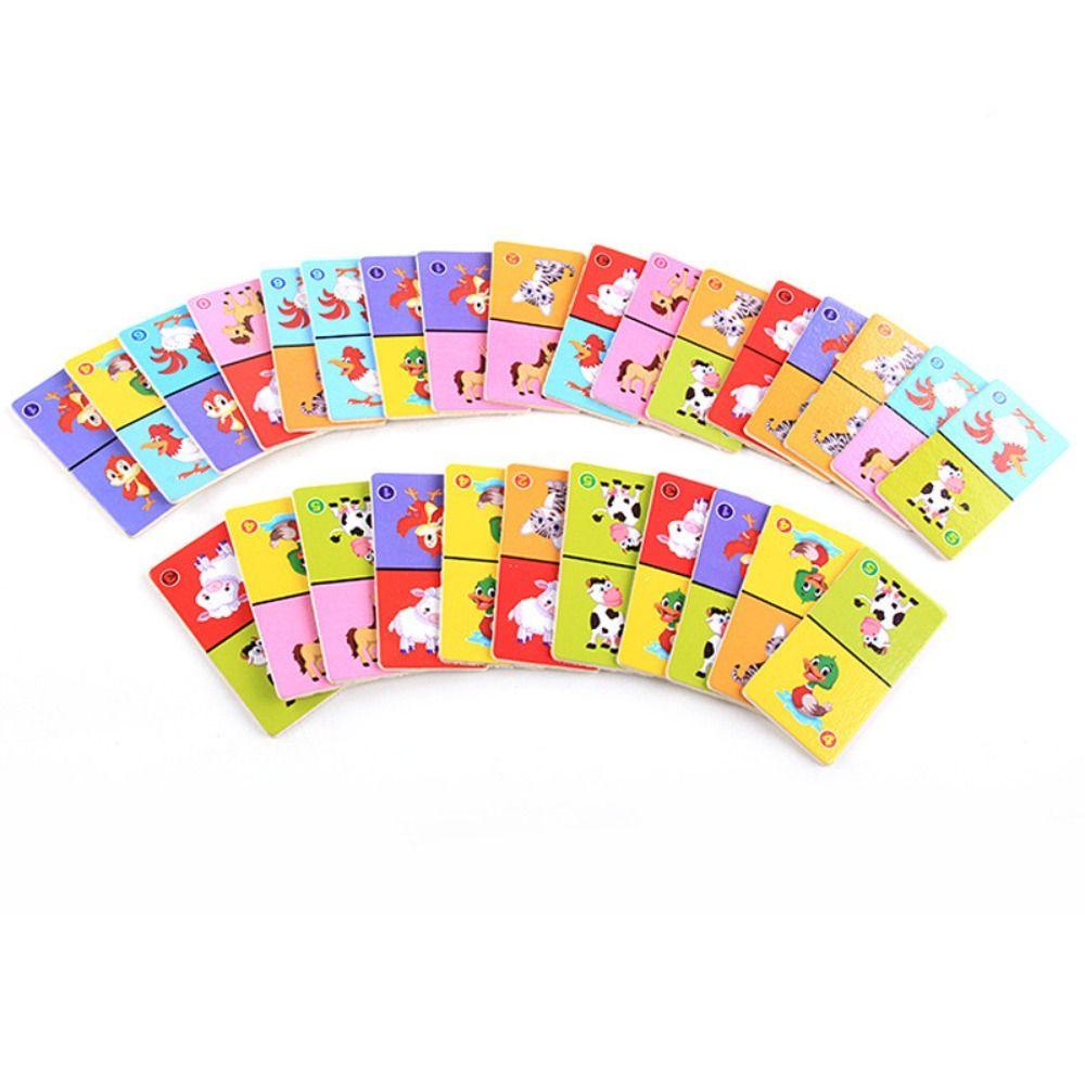 Wooden Animal Domino Puzzle Toy Education Blocks Wooden Domino Building Blocks Set Kids   Tollder