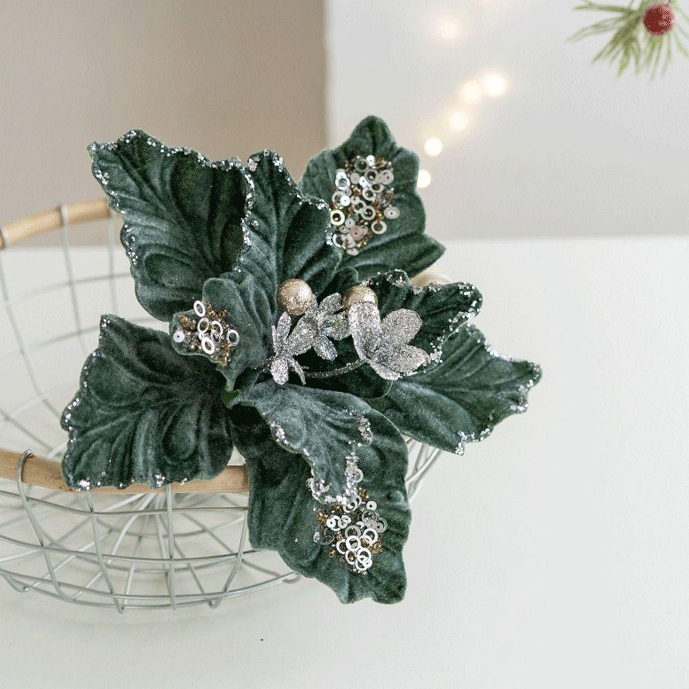 Simulation Christmas Glitter Flower 22cm Christmas Tree Decorations Home Xmas Decoration