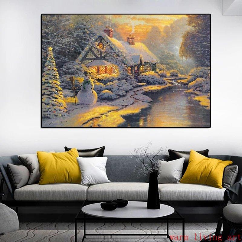 Europe Retro Landscape Christmas Snow Scene Canvas Painting Prints Paris London Posters Print for Living Room Home Decor No Frame