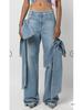 2024 Spring Retro High Waist Straight Splicing Jeans for Women - Washed Casual Style