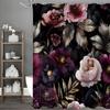 Purple Floral Black Background Shower Curtain, Bathroom Decorative Shower Curtain, Waterproof Shower Curtain with Hooks
