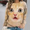 Women's Cat Big Head Cute Print Long Sleeve T-shirt Casual Loose Pullover Female Streetwear Cute Tops Fashion Trend