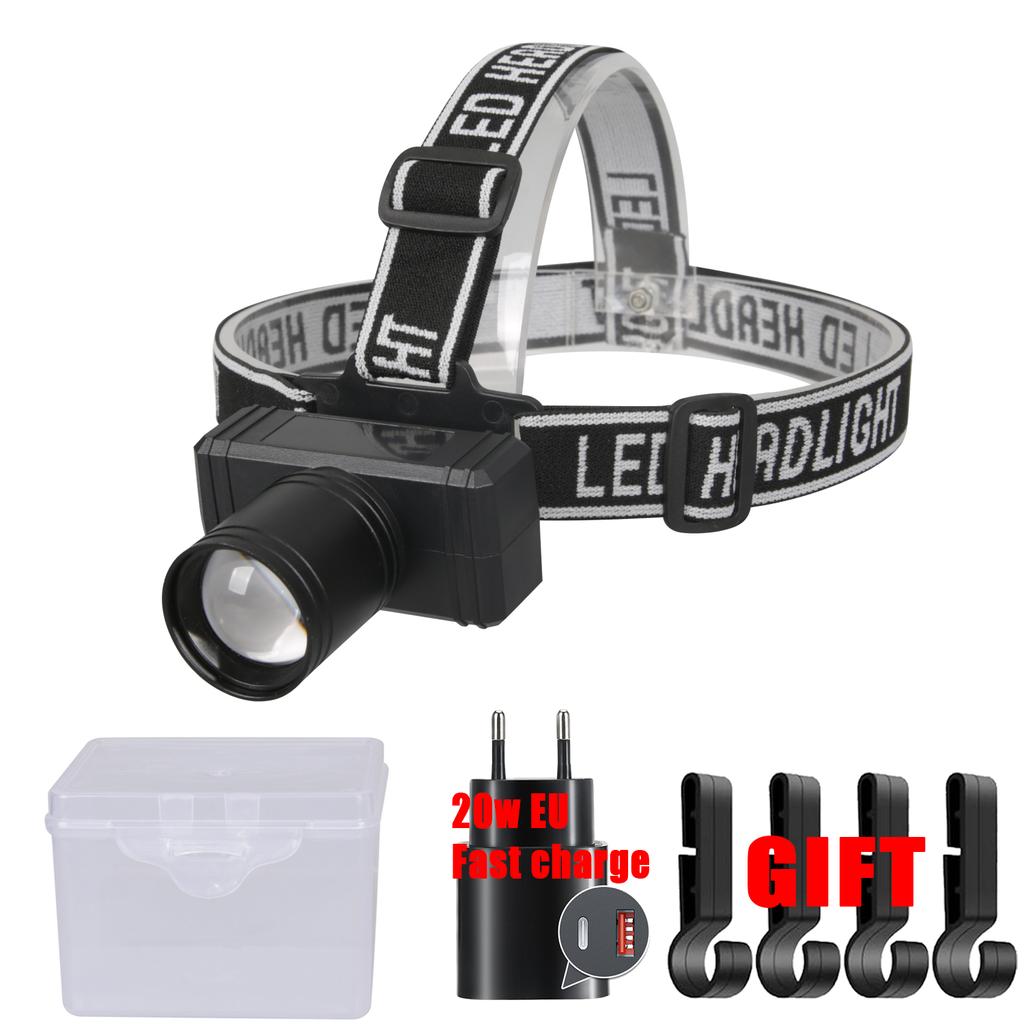 Outdoor Portable Mini Powerful LED Headlight USB Rechargeable Head Lamp with 3 Lighting Modes for Camping Fishing Work Lamp