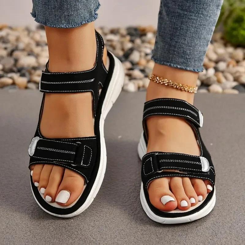 Fashion New Elegant Women Leather Sandals Women's Sport Style Lightweight Plus Size Slippers Women Sandals Plus Size 36-43