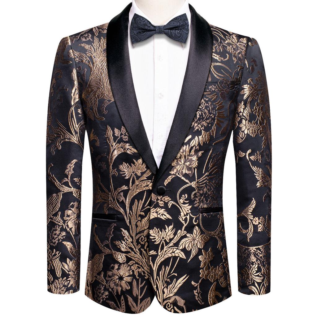 Mens Floral Tuxedo Dinner Jacket Regular Fit Shawl Lapel Paisley Prom Party Suit