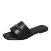 35-45 Large Size Korean Version of Small Silver Buckle One-word Drag 2025 Summer French Flat-bottomed Cool Slippers Half Slippers Outer Wear