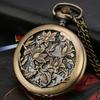 Bronze Hollow Flower Quartz Pocket Watch Necklace Pendant Vintage Sweater Chain Woman Gift
