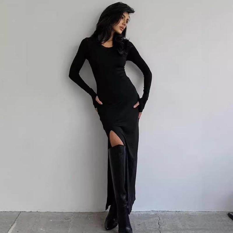 Women's Fall Sexy Slim Backless Split Dress Fashion Spice Tie Up Long Dress