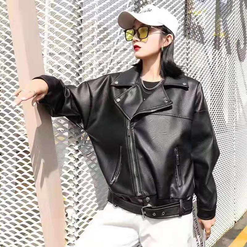 Spring and Autumn New Retro Cocoon Silhouette Motorcycle BF Style Leather Jacket PU Jacket Oversize Loose Jacket