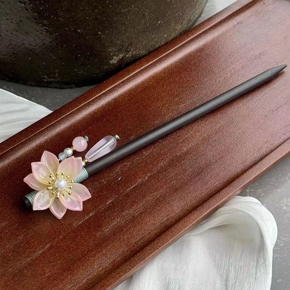 Handmade Flower Hair Sticks Chinese Style Party Hair Bun Decorative Wooden Hairpin for Women Girls
