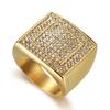 Hip Hop Men's Iced Out CZ Big Square Ring 316L Stainless Steel Gold Color Cool Large Party Male Rings Bling Jewlery