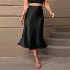 European & American Style Satin Midi Skirt - Spring/Summer 2025 - Elegant A-Line Polyester Skirt