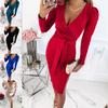 Autumn Women's Dresses V-neck Sexy Tie Solid Colour Dresses Women's Long Dresses with Belt