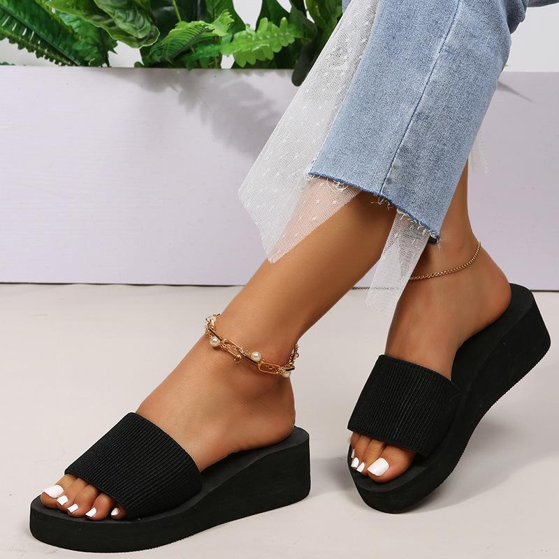 Knitted Wedges Slippers for Women 2024 Summer Chunky Platform Wedge Heels Sandals Woman Light Thick Sole Beach Shoes Mujer