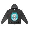 DTG Print Knitted Denim Zip-Up Hoodie Anime Streetwear 25 Brother Print Zipper Hoodies  