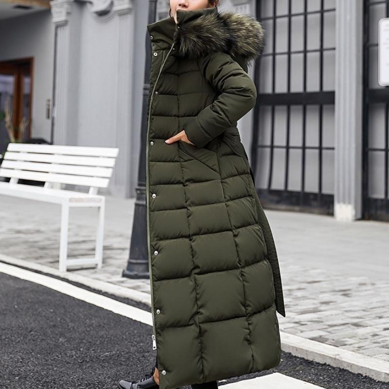 New Winter Jacket Ladies Warm Fashion Bow Belt Collar Long Dress Ladies Thick Coat