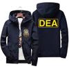 Men's Hooded Bomber with DEA Logo, FBI Shield, Informal Thin Windproof Jacket, Men's Clothing, Pakas, Windproof Clothing