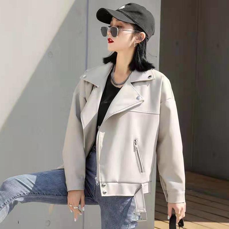 Spring and Autumn New Retro Cocoon Silhouette Motorcycle BF Style Leather Jacket PU Jacket Oversize Loose Jacket