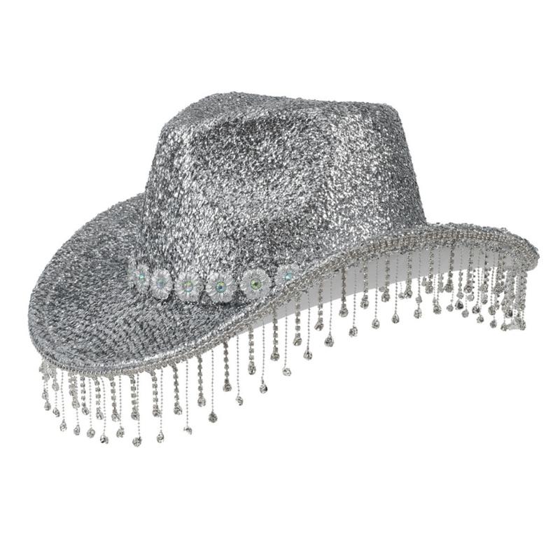 Heavy Diamond Cowboy Hats Tassels Crystal Hat for Disco House Cocktails Parties Vacation Sparkly Tassels for Comedian