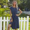 Summer Fall Dot Print Long Dress Women Casual O-neck Short Sleeve High Waist Slim Bandage Belt S-XL