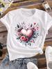 (Asian Size) Women Tee Top Love Heart Trend 90s Sweet Clothing Ladies Casual Short Sleeve T Shirt Fashion Print Lady Female Graphic T-shirts