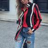 European and American Fashion Women's Long -sleeved Long -sleeved Lapel Stripe Shirt