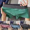 Men Boxer Underwear Mid-rise Striped Print Patchwork Color Thin Shorts Briefs Quick Drying U-convex Panties