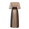 Women's Fashion Retro Collision Slim Flying Sleeve Big Hem Dress One Shoulder Dresses