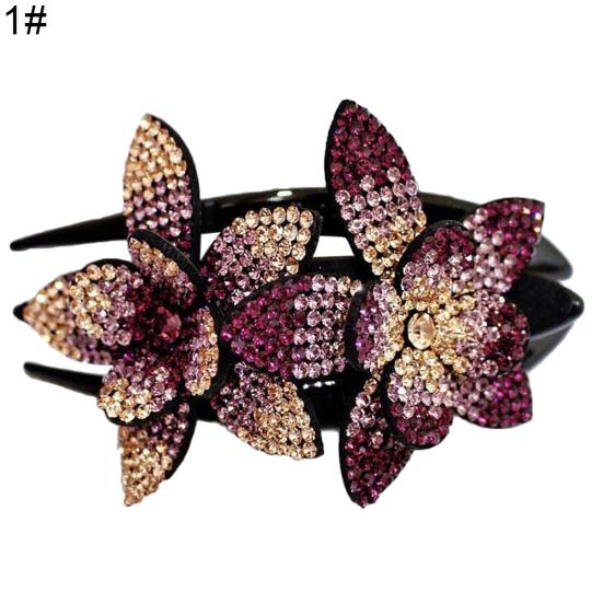 Women Elegant Flexible Rhinestone Flower Duckbill Hair Clip Hairpin Claw Gift