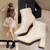 French White Thick Heel Small Short Boots Women's 2025 Autumn and Winter New Fashion High Heels Thin Boots Square Head Thin Boots
