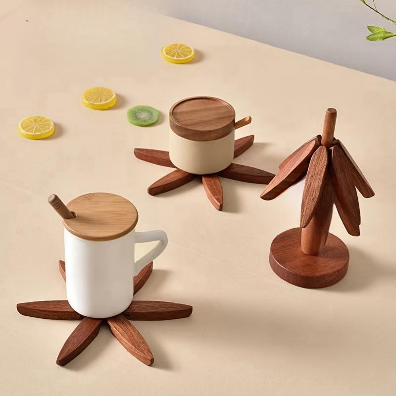 4pcs Set of Walnut Wood Heat-resistant Placemats - Anti-scald Pot and Pan Trivets Kitchen and Dining Table Coasters