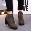 High Heels Platform Ankle Boots Women  Autumn Winter Pu Leather Thick Heel Boots Woman Plus Size 42 Lace Up Short Booties