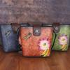 Vintage Design Lotus Embossing Shoulder Bags Genuine Leather Crossbody Bag for Women Ladies Purse