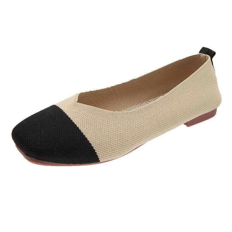 2024Plus Size Women Casual Ballet Flats Shoes Square Toe Slip On Flat Heel Anti Skid Loafers Stretch Knit Fabric