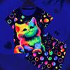 2 Pcs Girls Cute Pajama Sets, Fluorescent Colorful Cat Print Short Shirts & Shorts, Comfortable & Cute Style Princess Pajamas