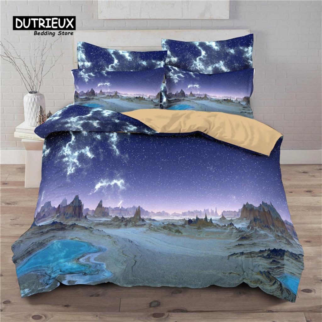 Landscape Starry Sky Duvet Cover Microfiber 3D Print Galaxy King Queen Bedding Set For Kids Teen Boys Girls Gift Bedroom Decor