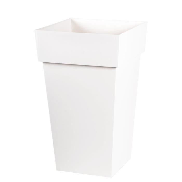 EDA Pot de fleurs haut carré TOSCANE - 62 L - 39 x 39 x H 65 cm -Blanc