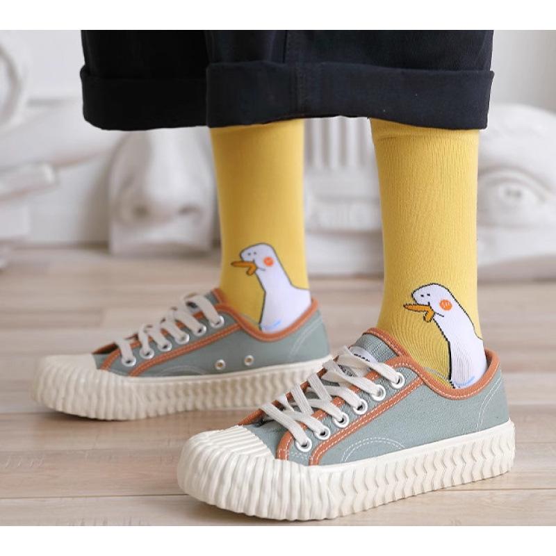 Cute Animal Duck Goose Cartoon Socks Women Mid Calf Funny Casual Crew Socks for All Seasons