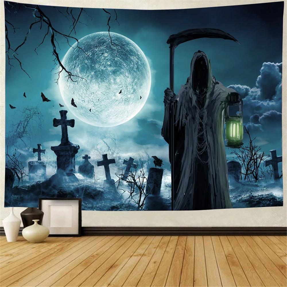 Creepy Halloween Tapestry Horror Ghost Pumpkin Bat Night Horror Ghost Tapestry Home Living Room Room Decoration