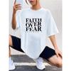 Letter Slogan FAITH OVER FEAR Printed T Shirts Women Men Summer Short Sleeve Oversized Comfortable T-shirts Trendy Tees Tops