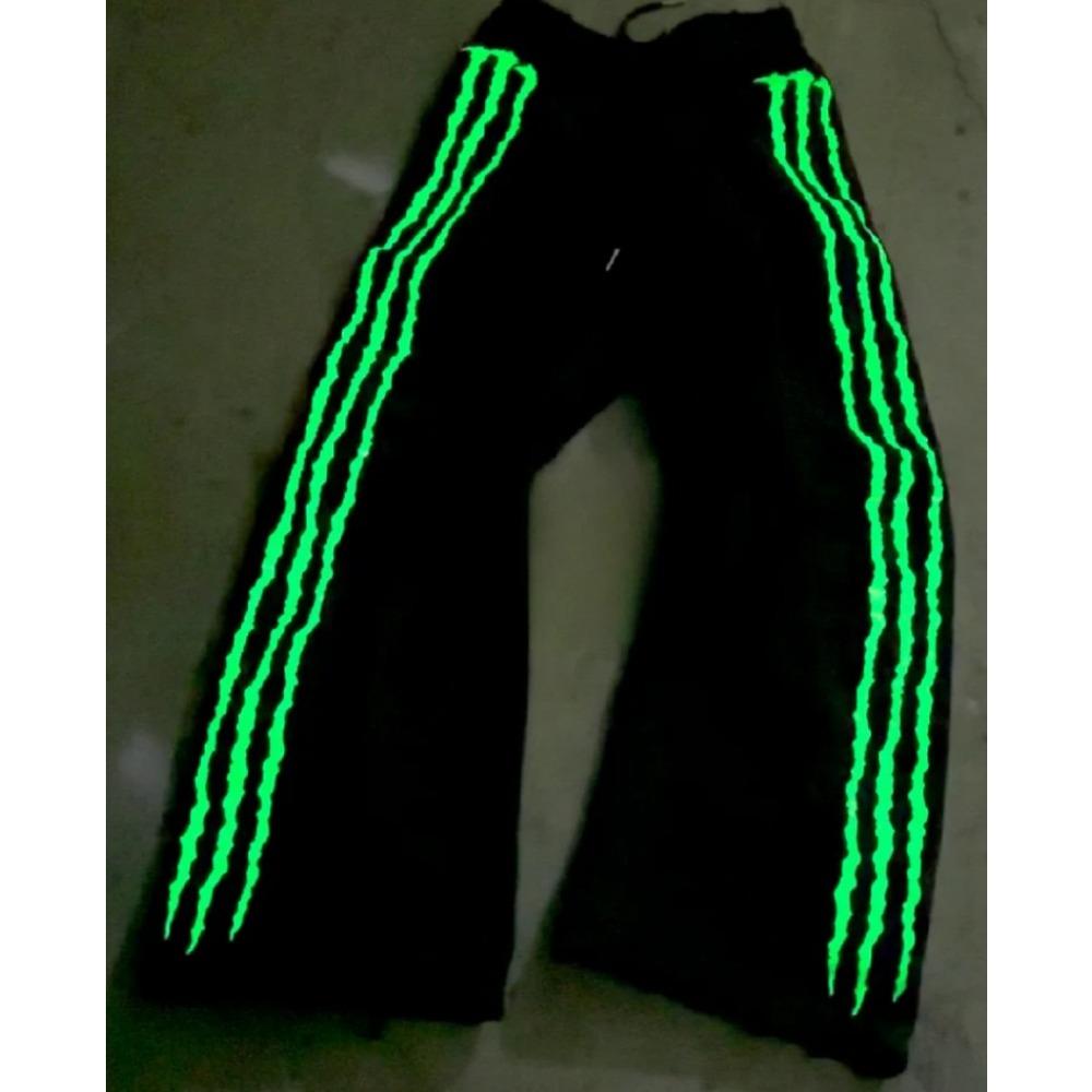Claw Triple Stripe Fluorescence Sweatpants Y2K Streetwear Hip Hop Personality Glow Casual Pants Cotton Drawstring Joggers