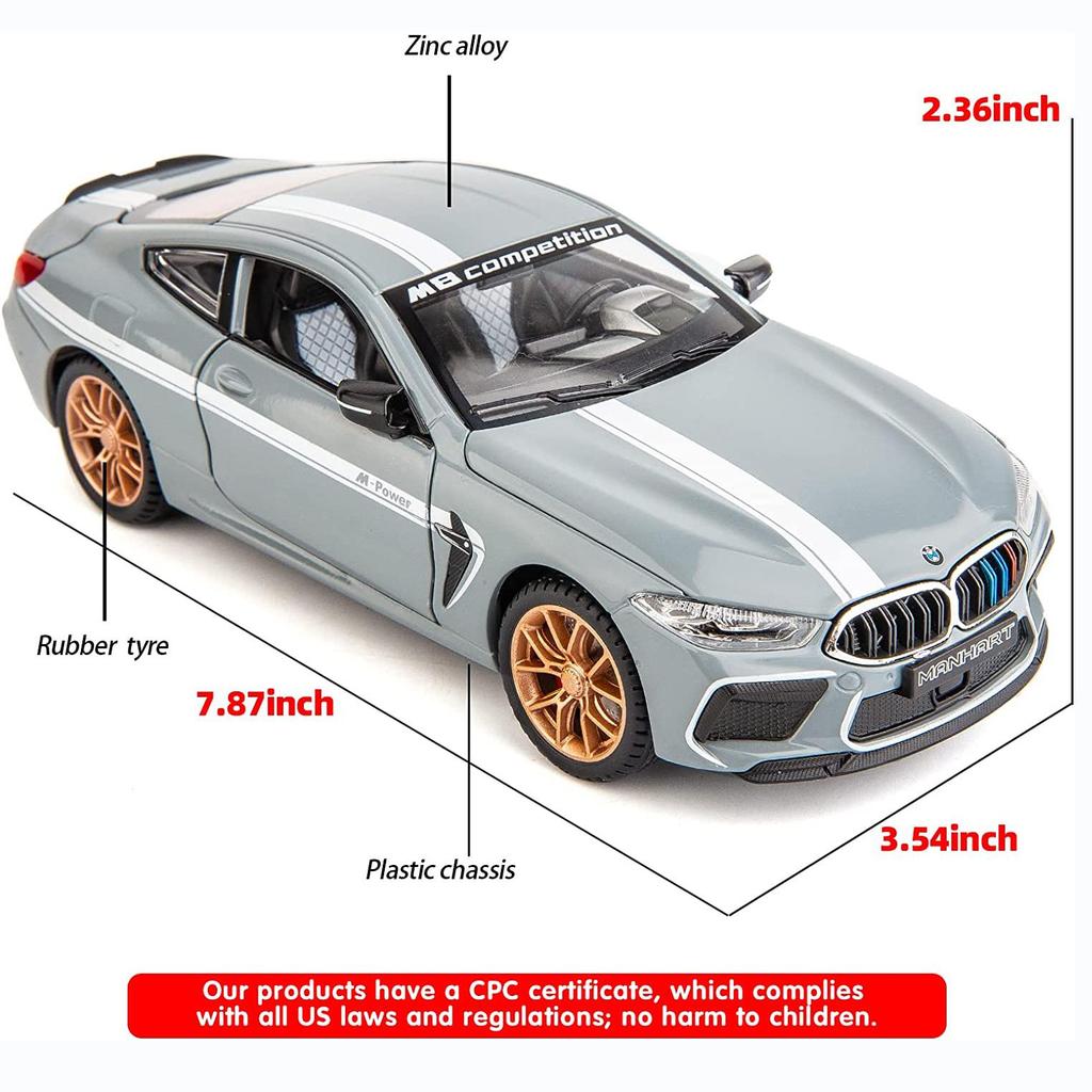 1:24 Scale M8 Model Car, Zinc Alloy Pull Back Toy Car with Sound and Light for Kids Boy Girl