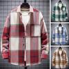 Men Autumn Winter Plaid Shirt Coat Turndown Collar Long Sleeve Loose Fit Cozy Fashionable Shirt Streetwear