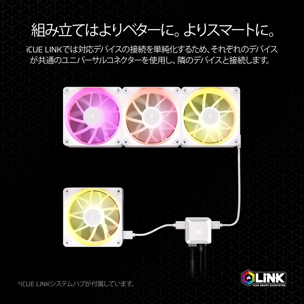 CORSAIR iCUE LINK LX120 RGB Starter Kit 120mm PWM PC Case Fan Dual Light Loop Triple Pack White CO-9051030-WW