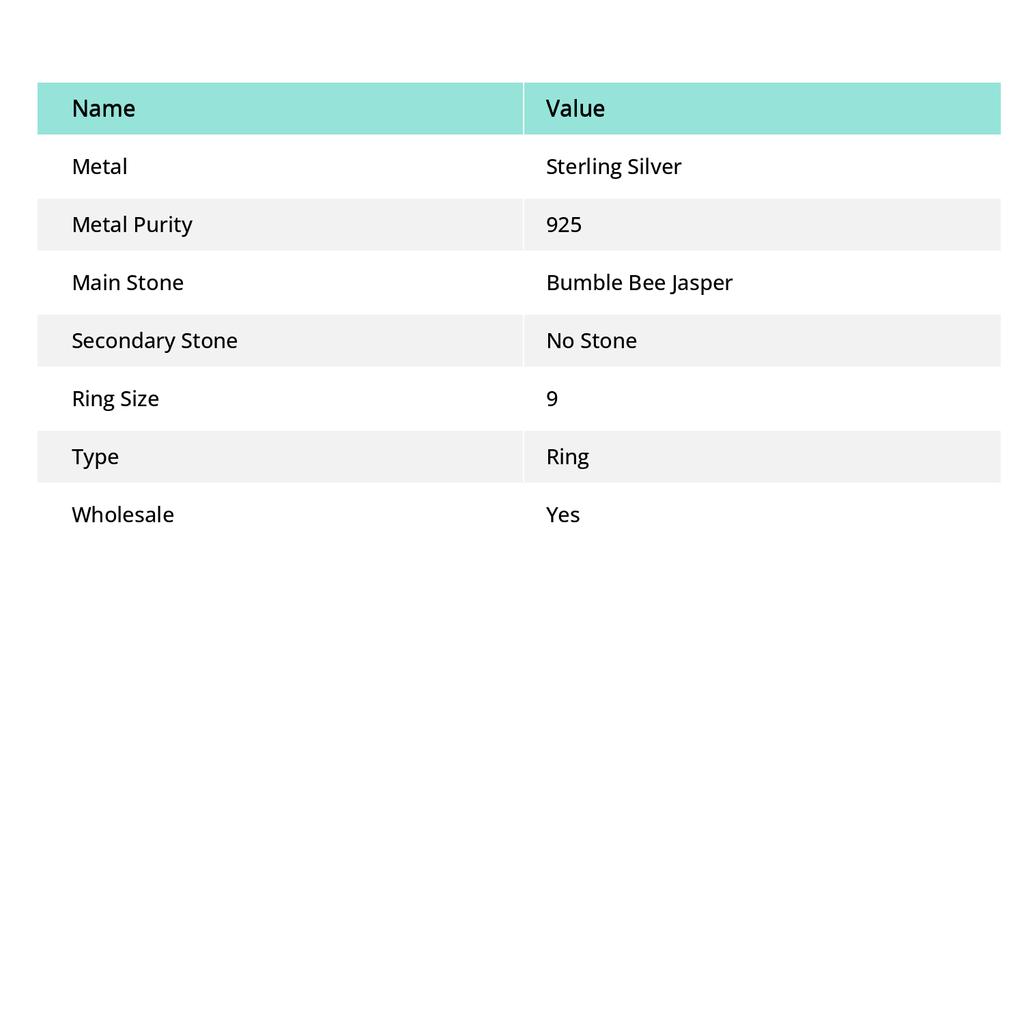 Bumble Bee Jasper Gemstone 925 Sterling Silver Jewelry Ring Size 9