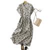 Summer New Cotton and Linen Literary and Retro Loose V-neck Short-sleeved Dress Women's Medium and Long