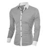 Patchwork Turn-down Collar Men Shirt Top Long Sleeve Buttons Closure Business Shirt Male Clothing